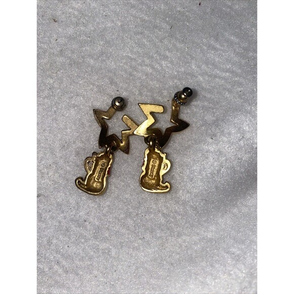 Vintage Thinking Winnie The Pooh Disney Dangle Earrings Gold Tone Shooting Star - Picture 2 of 4